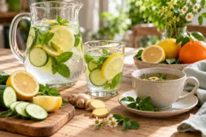 Rimedi contro la ritenzione idrica Acqua con limone e cetriolo e tisana drenante: rimedi naturali contro la ritenzione idrica
