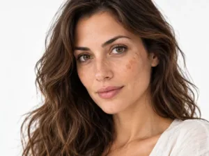 Volto di donna con leggere macchie e lentiggini: le discromie della pelle del viso
